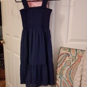 Aqua Navy Blue Smocked Kids Dress